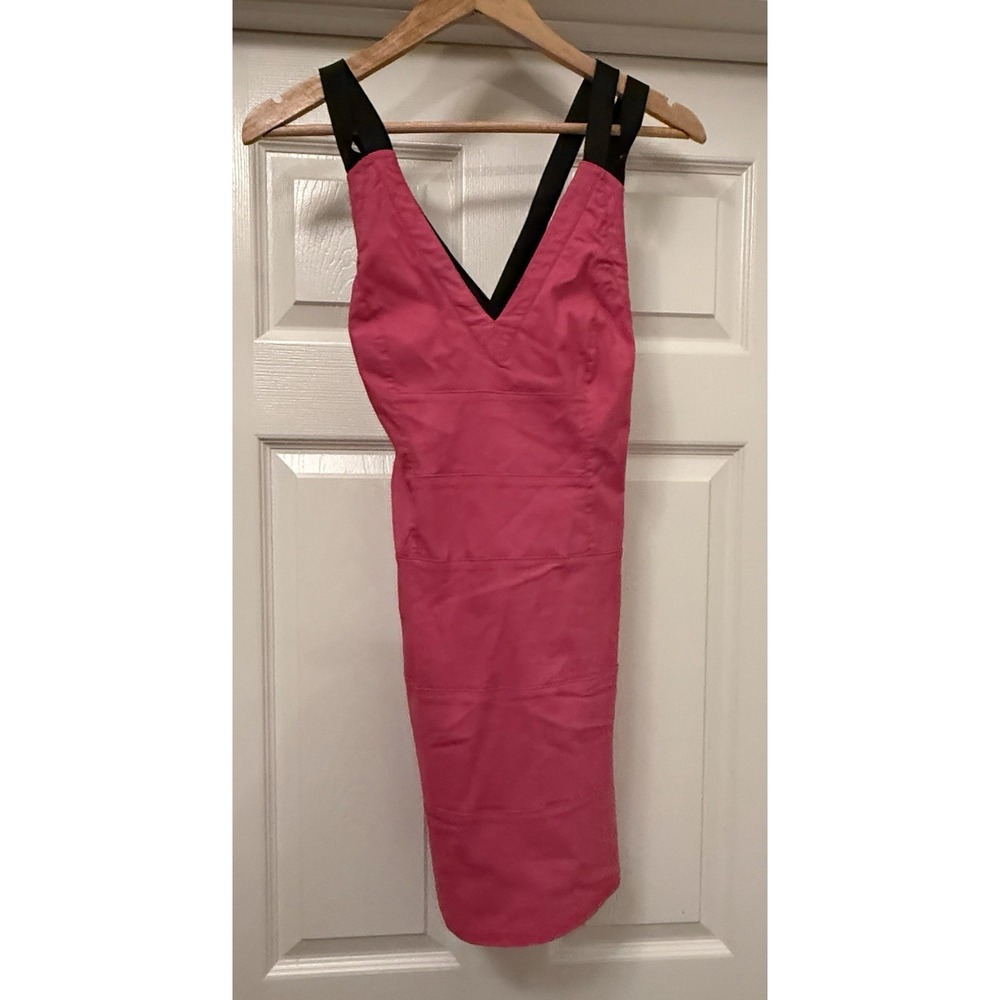 Do & Be Mini Dress Women Medium Pink Black Criss-Cross X-Back V-Neck Bodycon